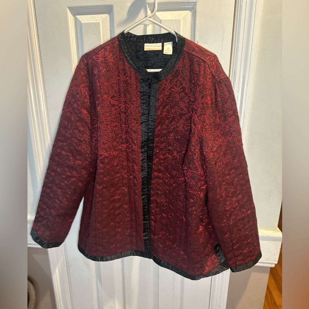 Alfred‎ Dunbar Red & Black Quilted Brocade Holiday Open Front Jacket Elegant 22W